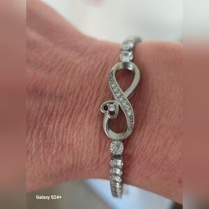 Sterling Silver Infinity Symbol Tennis Bracelet - Adjustable/Dangle Bracelet